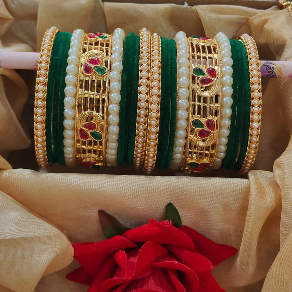 Pooja Bangles Trendy Velvet Bangles Set With Pota And Pearl Work Perfect For Festive And Casual Wear