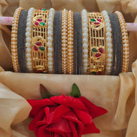 Pooja Bangles Trendy Velvet Bangles Set With Pota And Pearl Work Perfect For Festive And Casual Wear