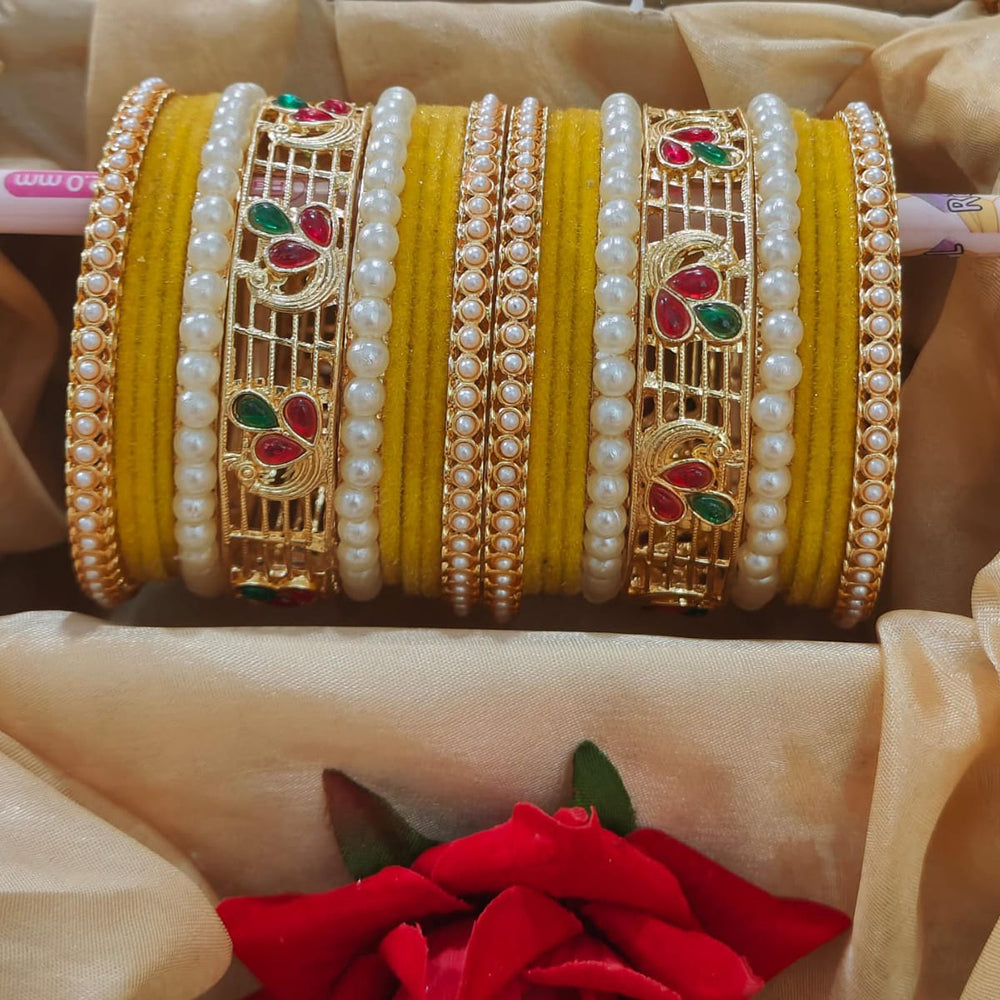 Pooja Bangles Trendy Velvet Bangles Set With Pota And Pearl Work Perfect For Festive And Casual Wear