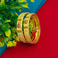 Pooja Bangles Forming Gold Meenakari Set Ideal Ethnic Jewelery For Special Day