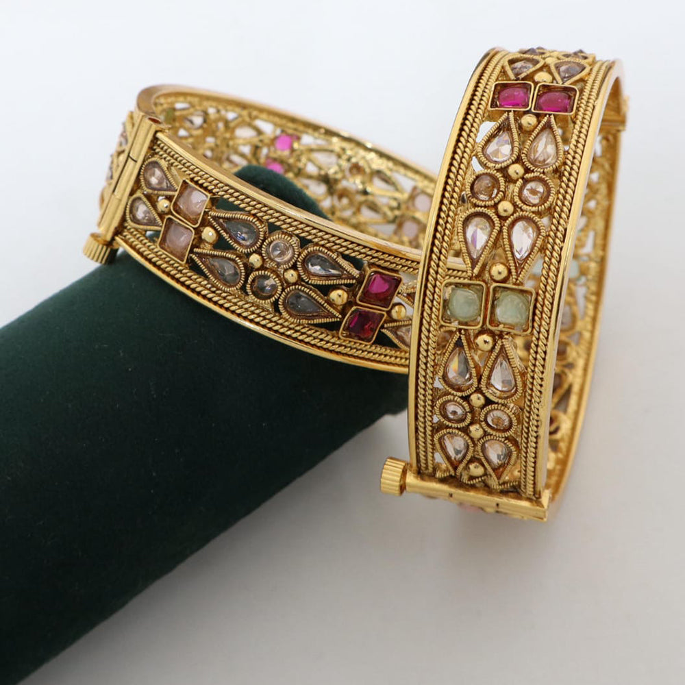 Pooja Bangles Beautiful Kundan Stone Openable Kada Bangles Set For Special Occassions