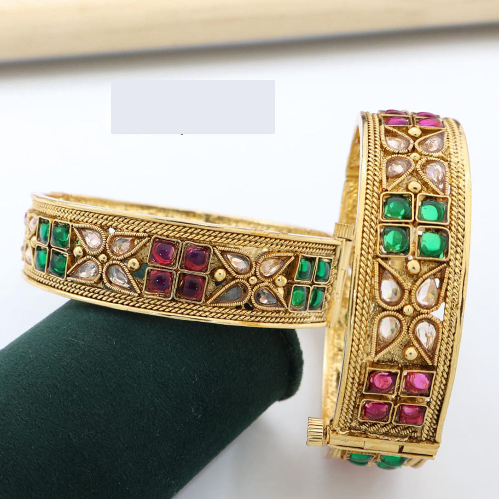 Pooja Bangles Beautiful Kundan Stone Openable Kada Bangles Set For Special Occassions