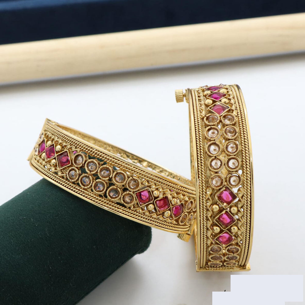 Pooja Bangles Beautiful Kundan Stone Openable Kada Bangles Set For Special Occassions