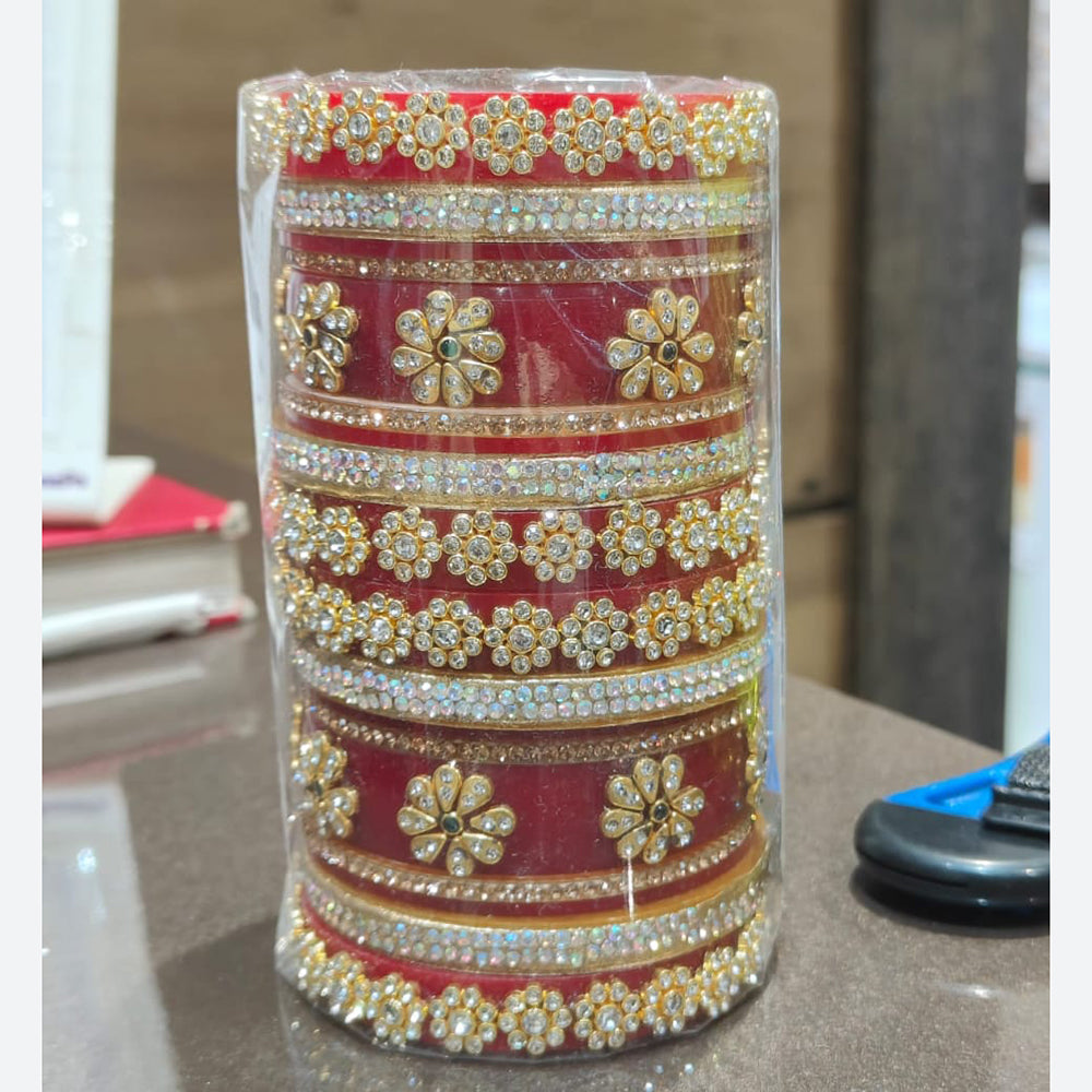 Pooja Bangles Traditional Floral Design with Austrian Stone Bridal Bangles Set