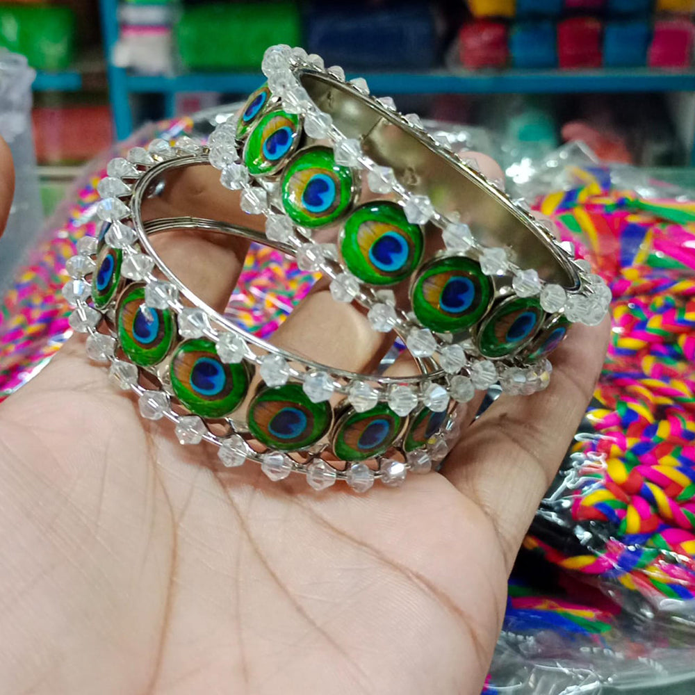 Pooja Bangles Royal Peacock Design And Crystal Pearl Bangles Set
