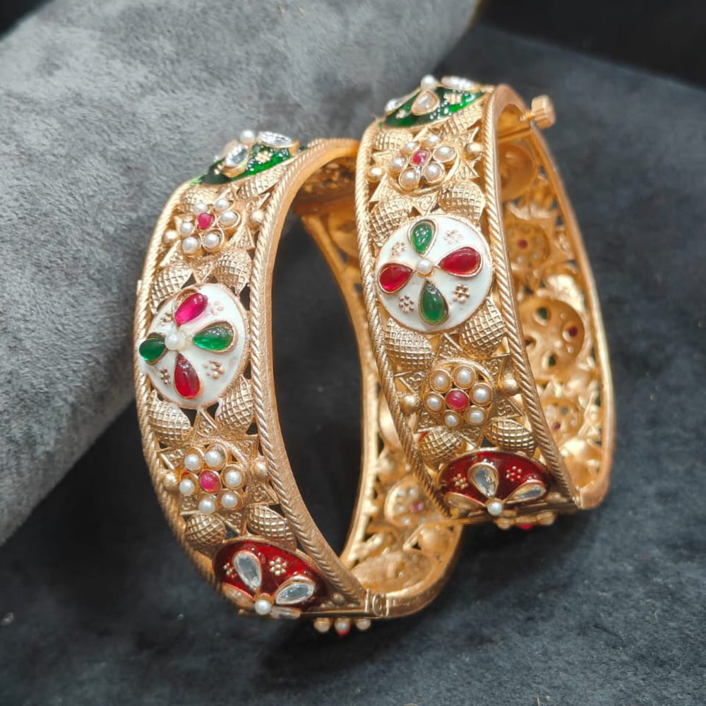 Pooja Bangles Ethnic Charm Pota Kundan And Pearl Bangles Set