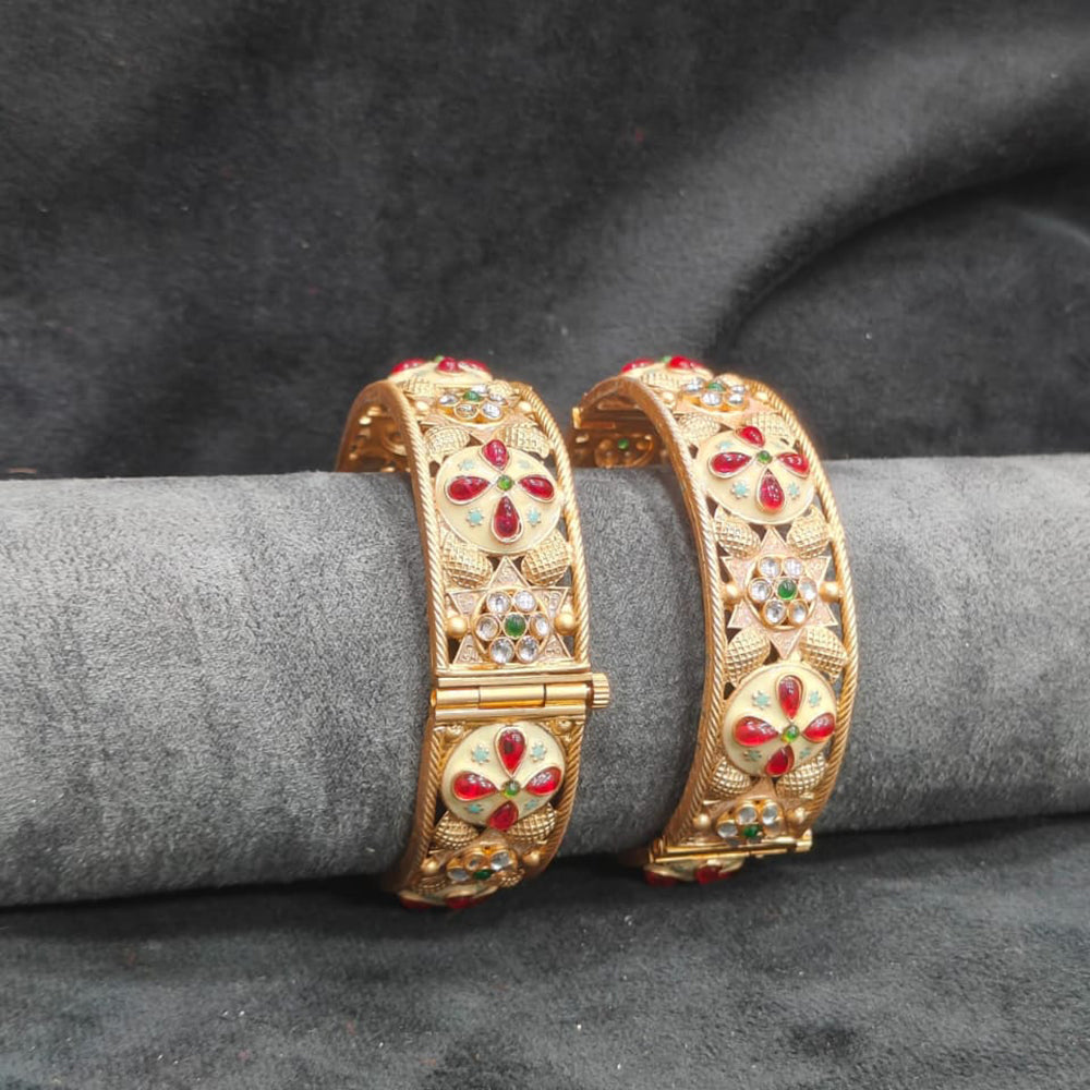 Pooja Bangles Ethnic Charm Pota Stone And Kundan Openable Bangles Set
