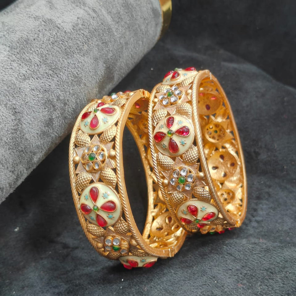 Pooja Bangles Ethnic Charm Pota Stone And Kundan Openable Bangles Set