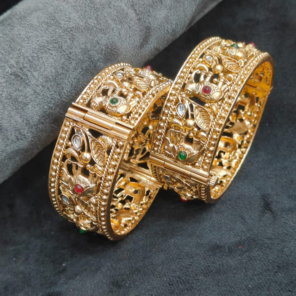 Pooja Bangles Ethnic Charm Pota Stone And Kundan Openable Bangles Set