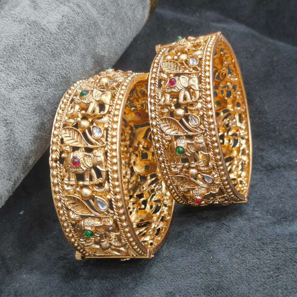 Pooja Bangles Ethnic Charm Pota Stone And Kundan Openable Bangles Set