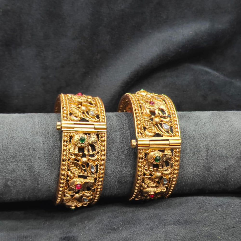 Pooja Bangles Ethnic Charm Pota Stone And Kundan Openable Bangles Set