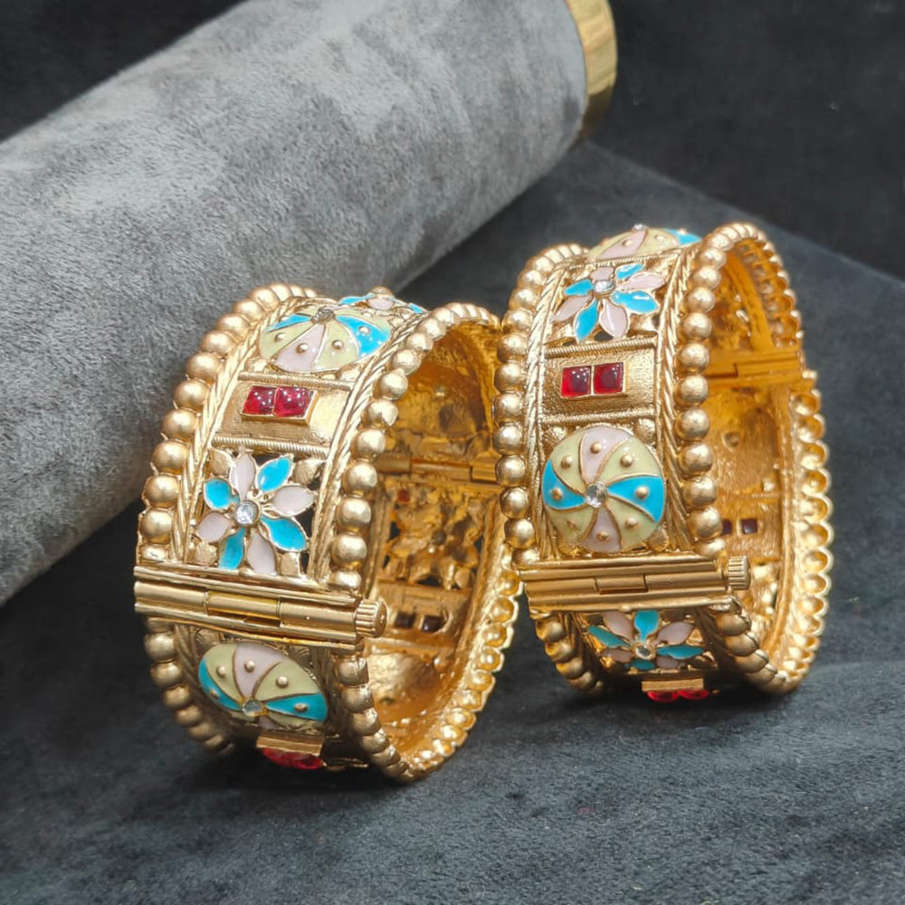 Pooja Bangles Timeless Pota Stone And Meenakari Openable Bangles Set
