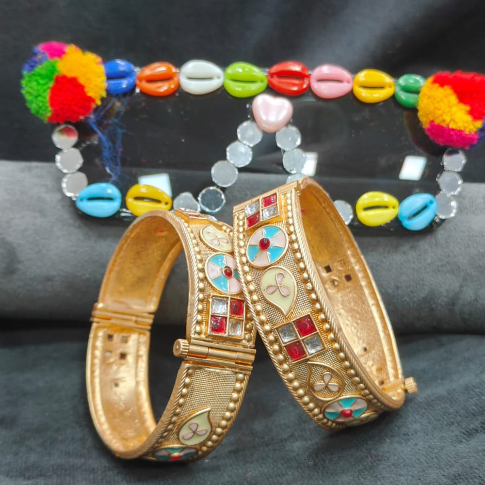 Pooja Bangles Timeless Pota Stone And Meenakari Openable Bangles Set