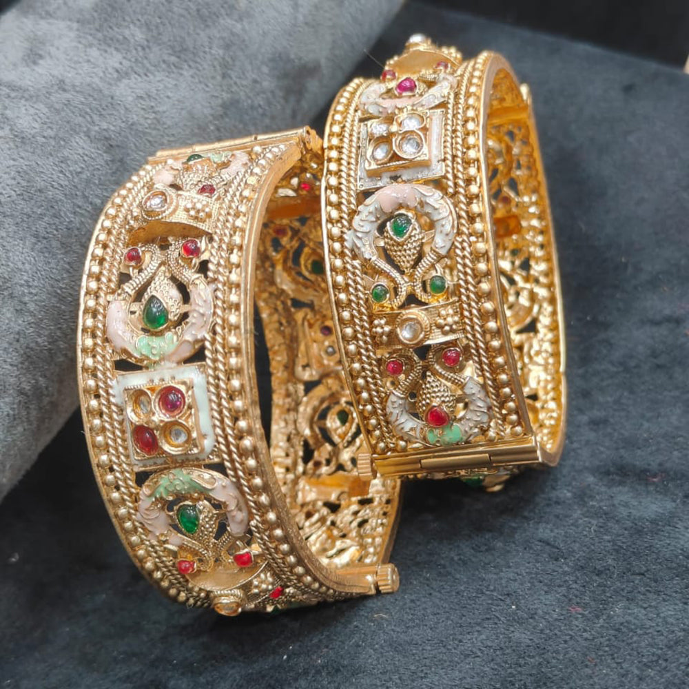 Pooja Bangles Ethnic Charm Pota Stone And Kundan Openable Bangles Set