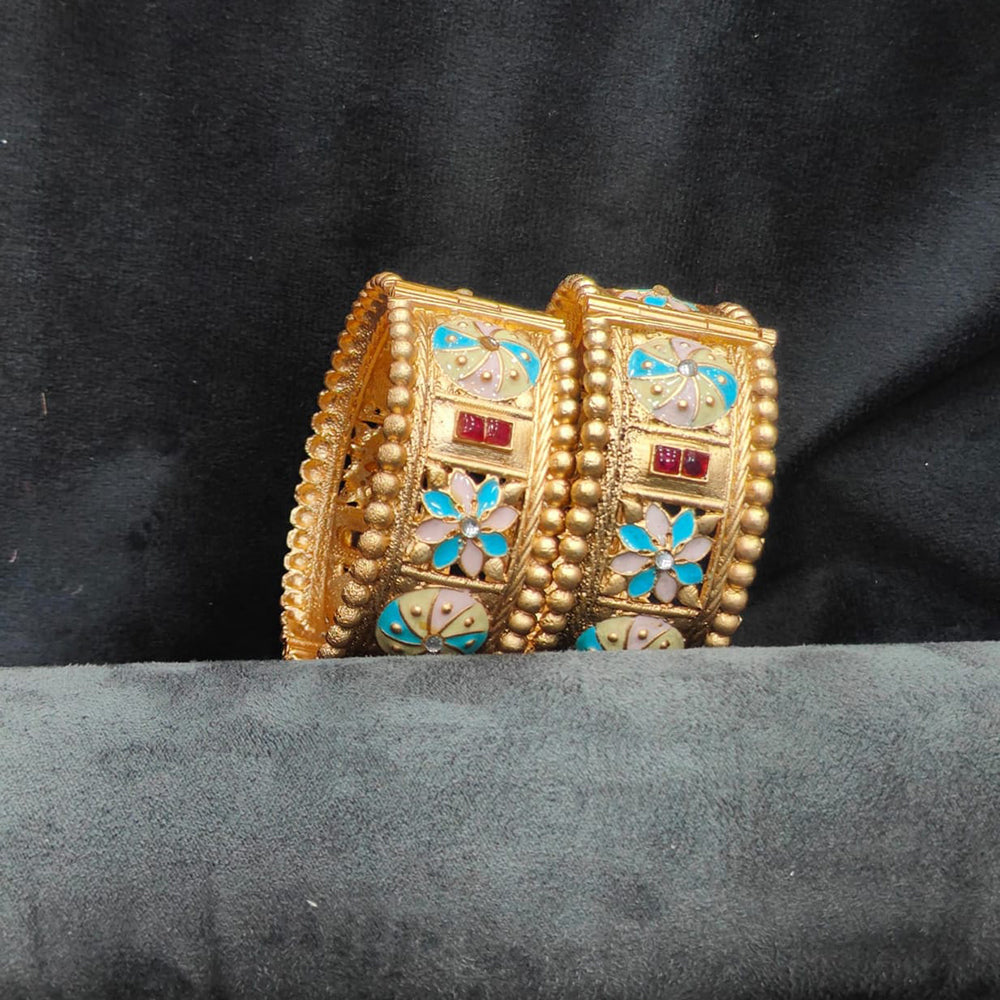 Pooja Bangles Timeless Pota Stone And Meenakari Openable Bangles Set