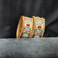 Pooja Bangles Timeless Pota Stone And Meenakari Openable Bangles Set