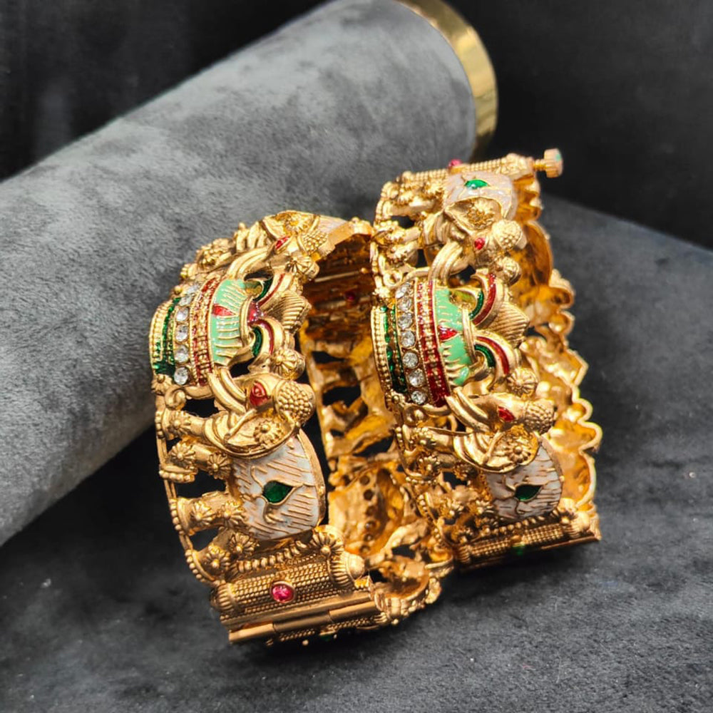 Pooja Bangles Timeless Pota Stone And Meenakari Openable Bangles Set