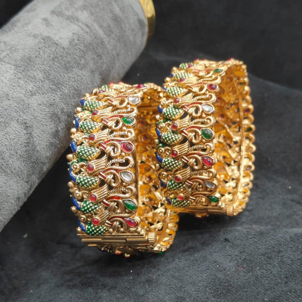Pooja Bangles Ethnic Charm Pota Stone And Kundan Openable Bangles Set