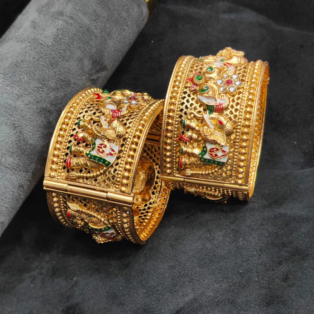 Pooja Bangles Ethnic Charm Pota Stone And Kundan Openable Bangles Set