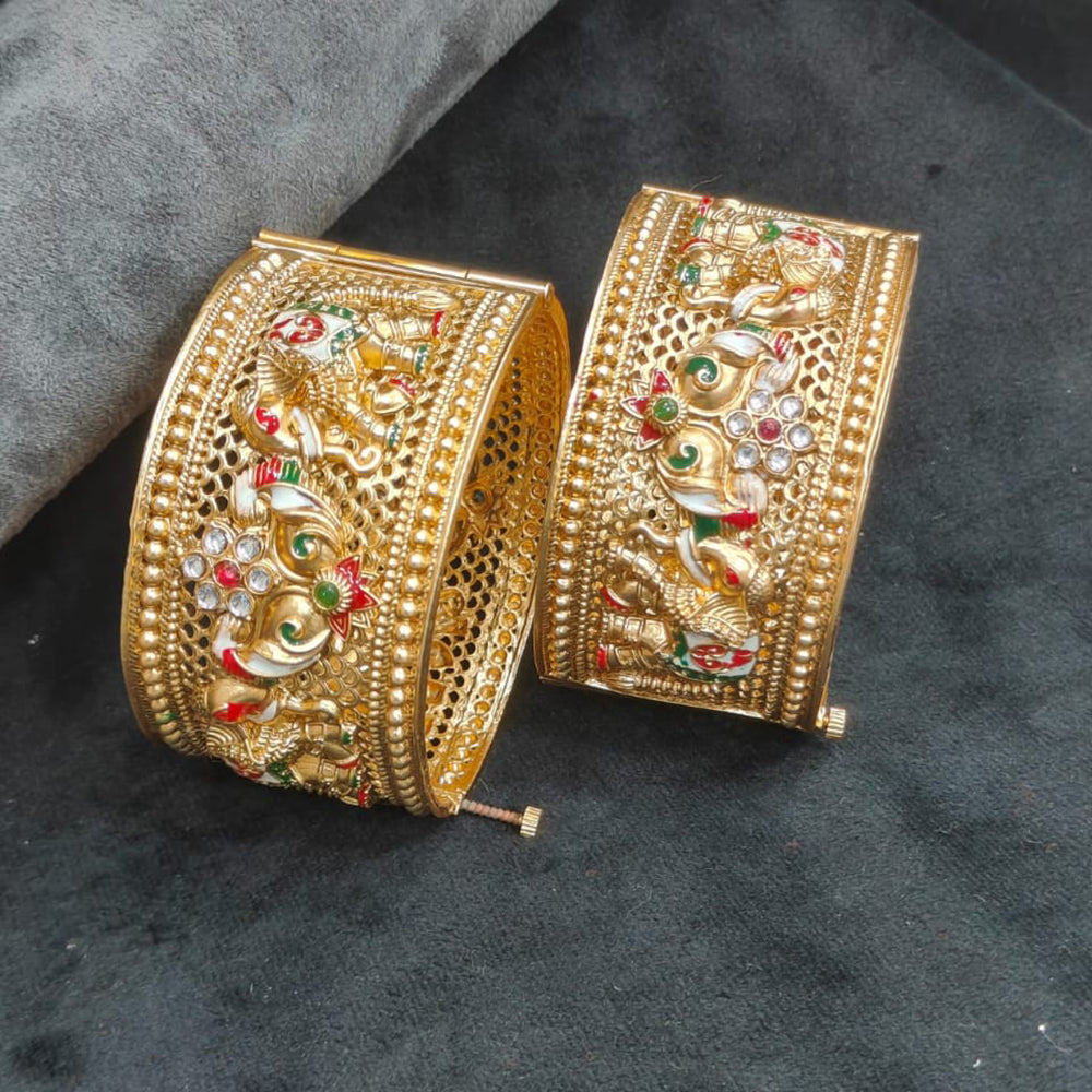 Pooja Bangles Ethnic Charm Pota Stone And Kundan Openable Bangles Set