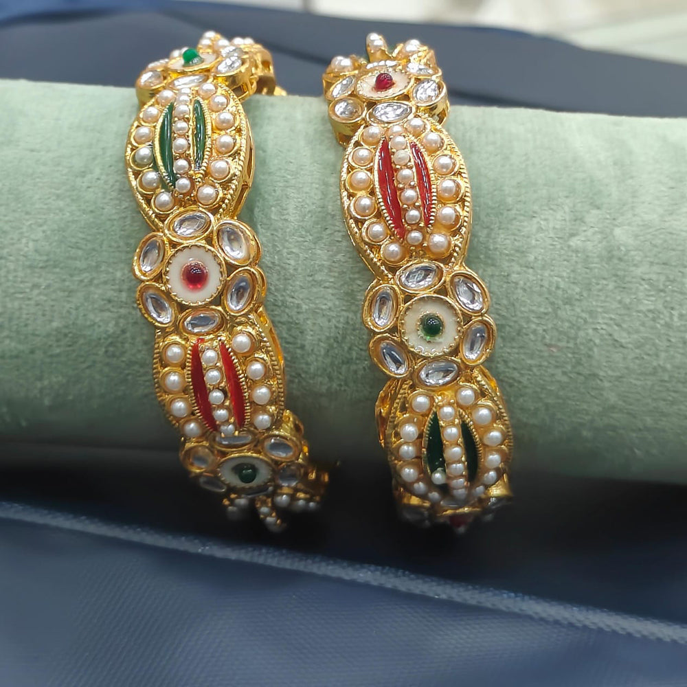 Pooja Bangles Luxe Shine Pota Kundan And Pearl Bangles Set