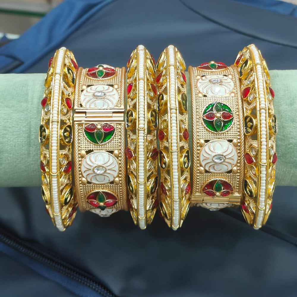 Pooja Bangles Luxe Shine Pota Kundan And Pearl Bangles Set