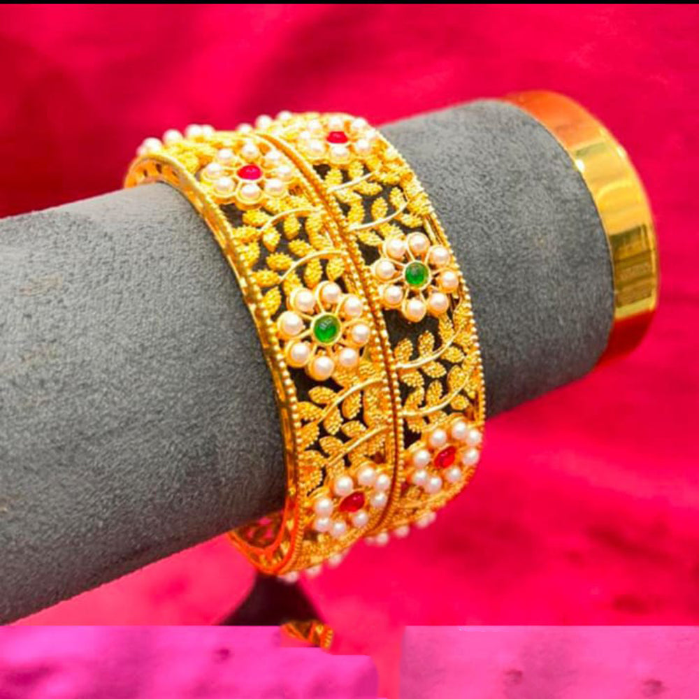 Pooja Bangles Premium Pota Stone And Pearl Bangles Set