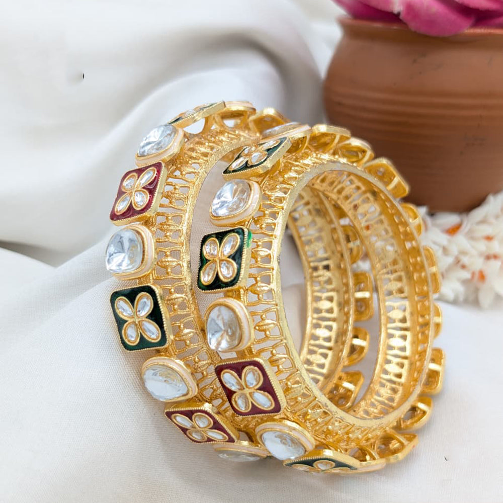Pooja Bangles Rajwadi Look Kundan Stone And Meenakari Bangles Set