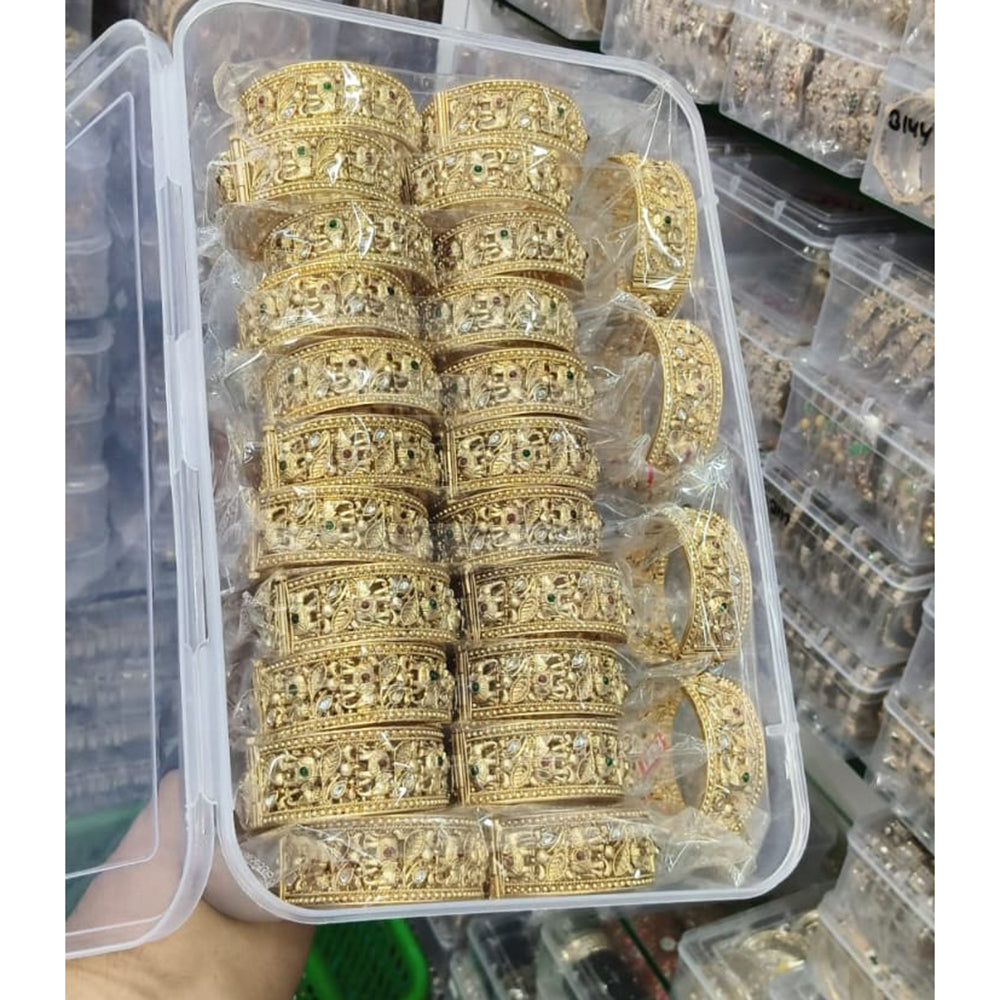 Pooja Bangles Elegant Pota Stone Openable Bangles Set