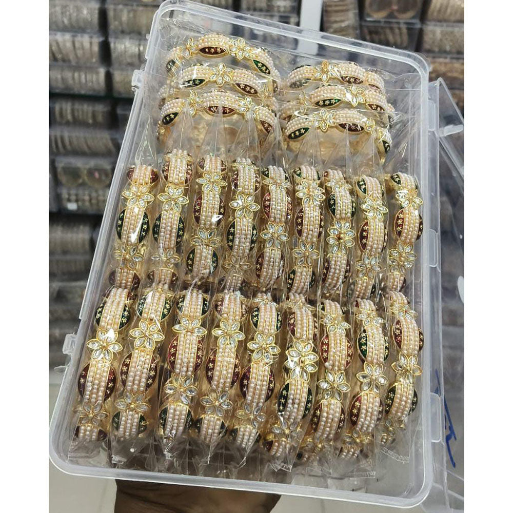 Pooja Bangles Antique Finish Pota Stone And Pearl Meenakari Bangles Set