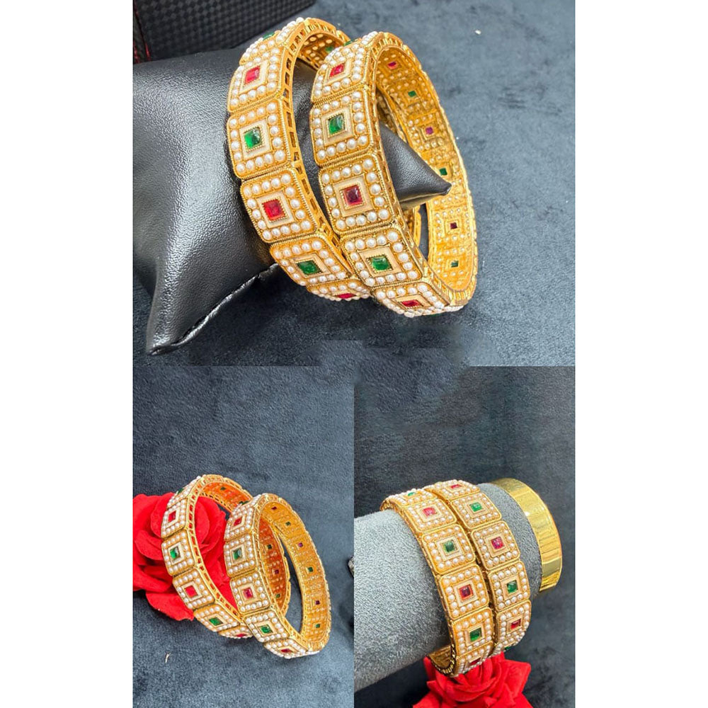 Pooja Bangles Graceful Pota Stone And Pearl Meenakari Bangles Set