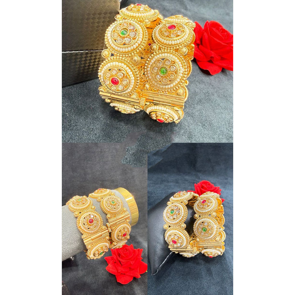 Pooja Bangles Graceful Pota Stone And Pearl Openable Bangles Set