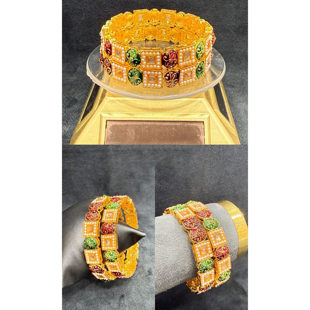 Pooja Bangles Graceful Crystal Stone And Pearl Meenakari Bangles Set