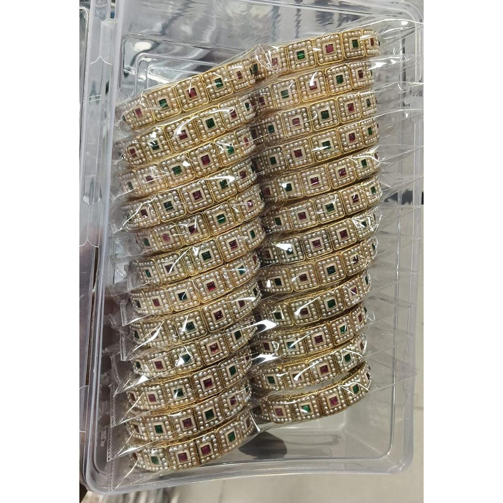 Pooja Bangles Premium Pota Stone Pearl And Meenakari Designer Bangles Set