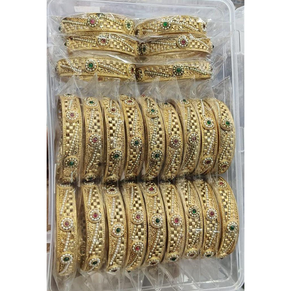 Pooja Bangles Premium Pota Stone And Pearl Designer Bangles Set
