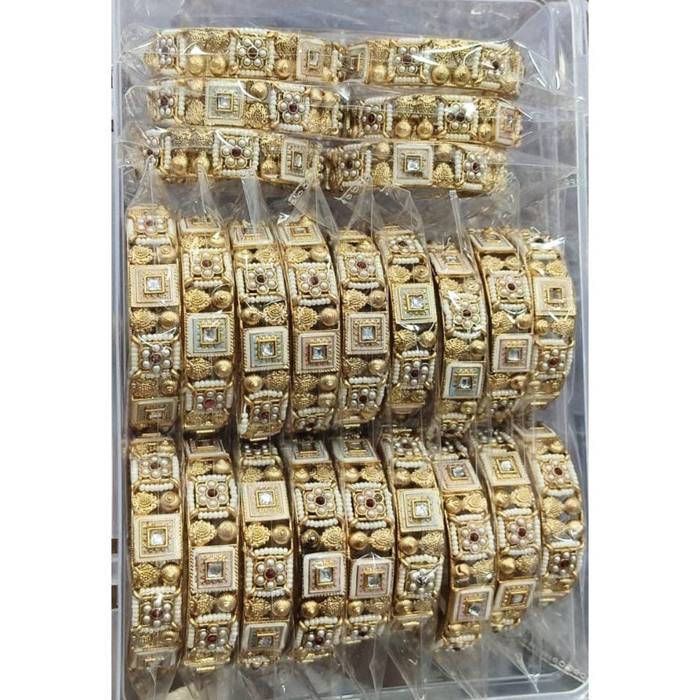 Pooja Bangles Premium Pota Stone Pearl And Meenakari Designer Bangles Set