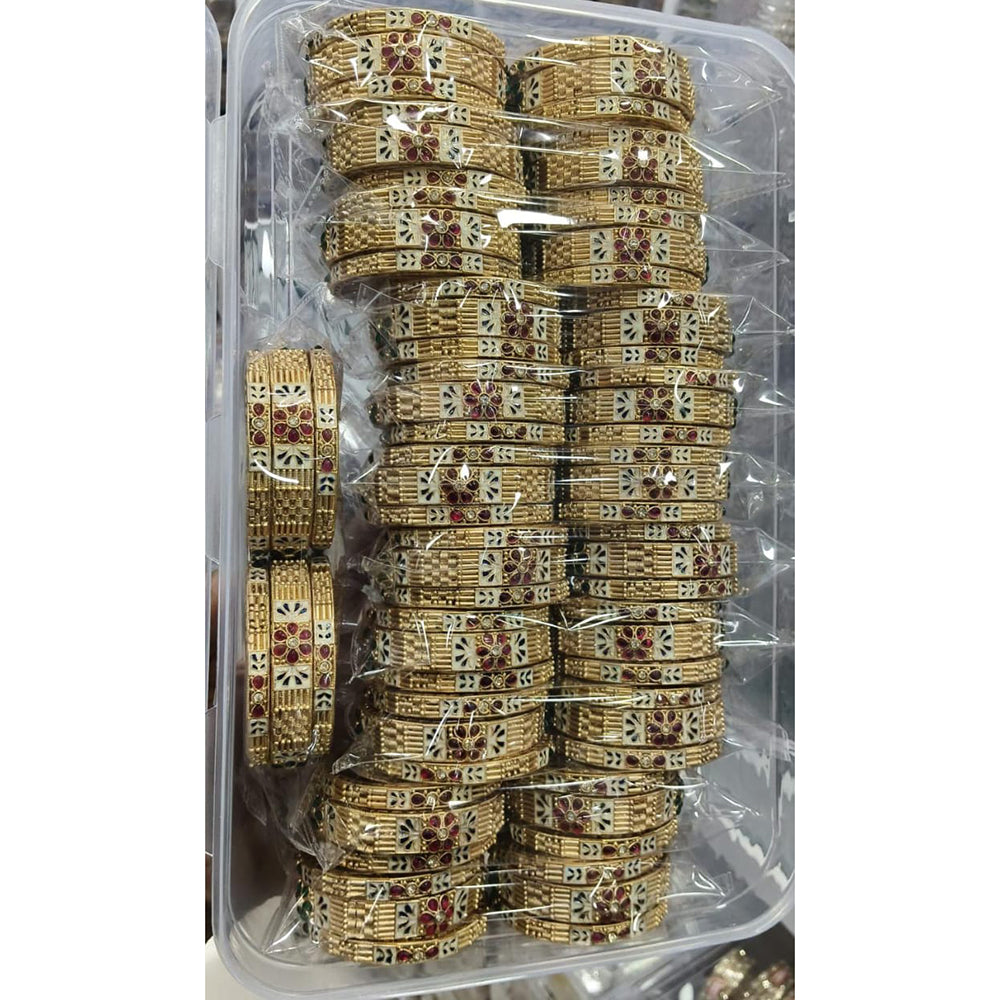 Pooja Bangles Graceful Pota Stone And Meenakari Embellished Bangles Set ( 1 Piece Only)