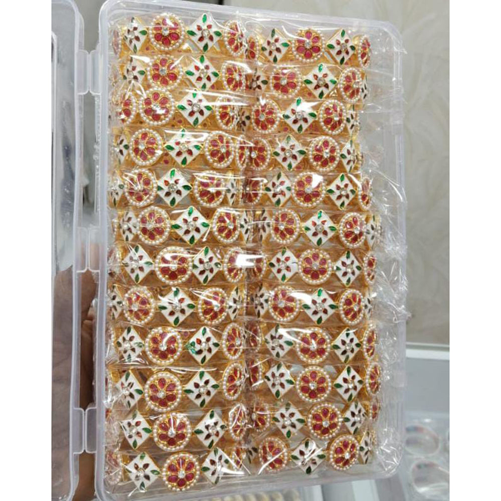Pooja Bangles Premium Pota Stone And Pearl Meenakari Bangles Set ( 1 Piece Only)