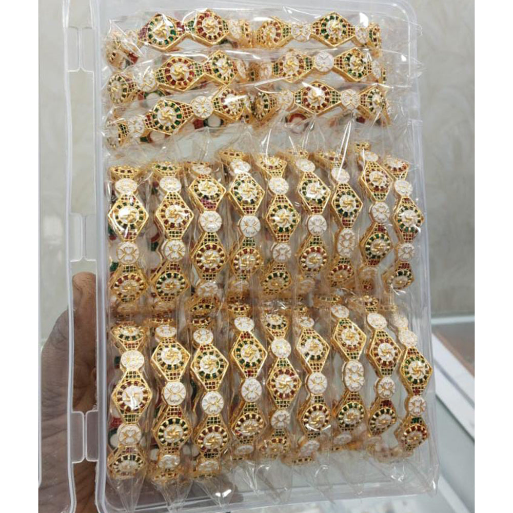Pooja Bangles Premium Pota Stone And Pearl Meenakari Bangles Set ( 1 Piece Only)