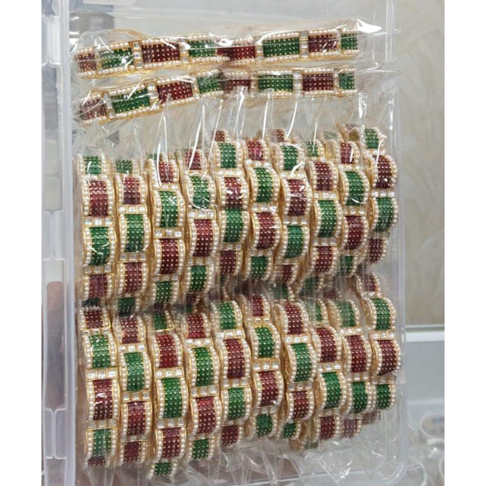 Pooja Bangles Premium Pota Stone And Pearl Meenakari Bangles Set ( 1 Piece Only)