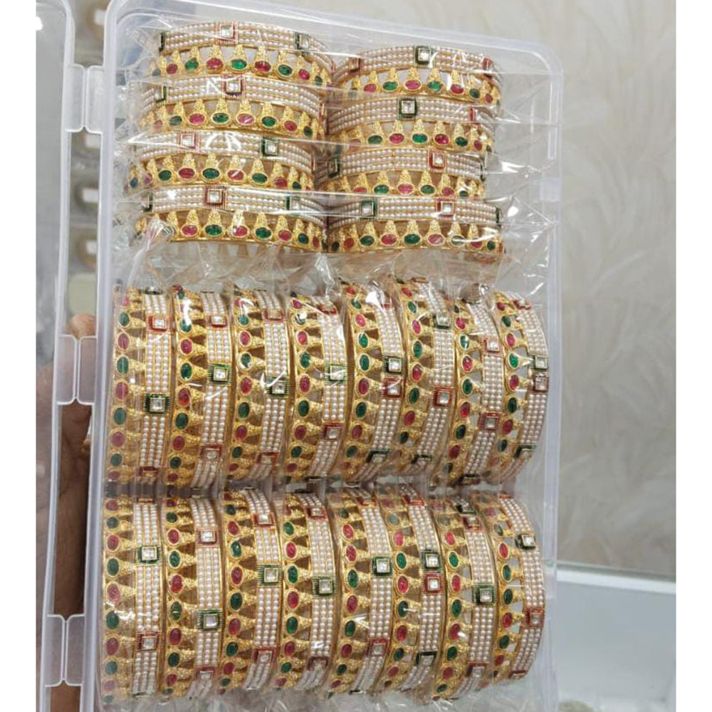 Pooja Bangles Premium Pota Stone And Pearl Meenakari Bangles Set ( 1 Piece Only)