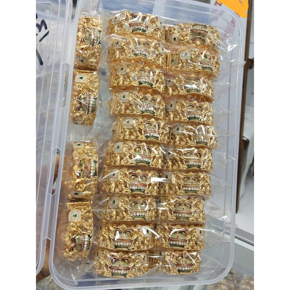 Pooja Bangles Premium Pota Stone And Pearl Meenakari Bangles Set ( 1 Piece Only)