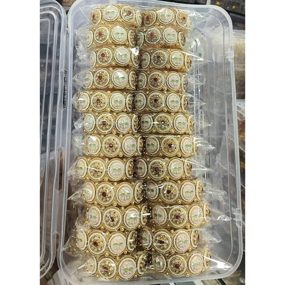 Pooja Bangles Premium Pota Stone And Pearl Meenakari Bangles Set ( 1 Piece Only)