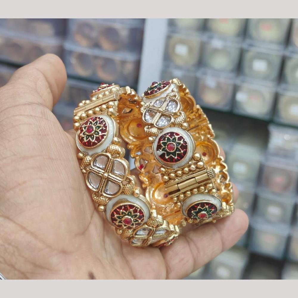 Pooja Bangles Designer Kundan Stone And Meenakari Openable Bangles Set