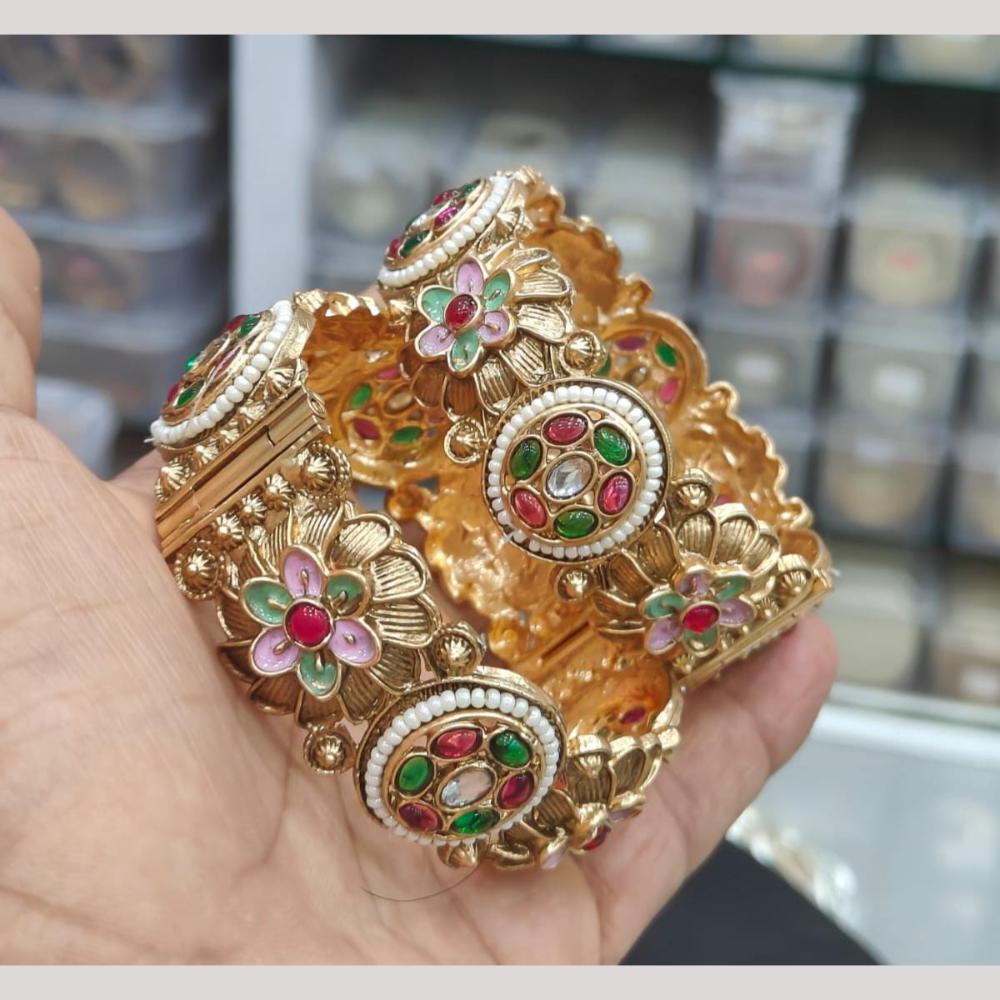 Pooja Bangles Designer Kundan Stone And Meenakari Openable Bangles Set