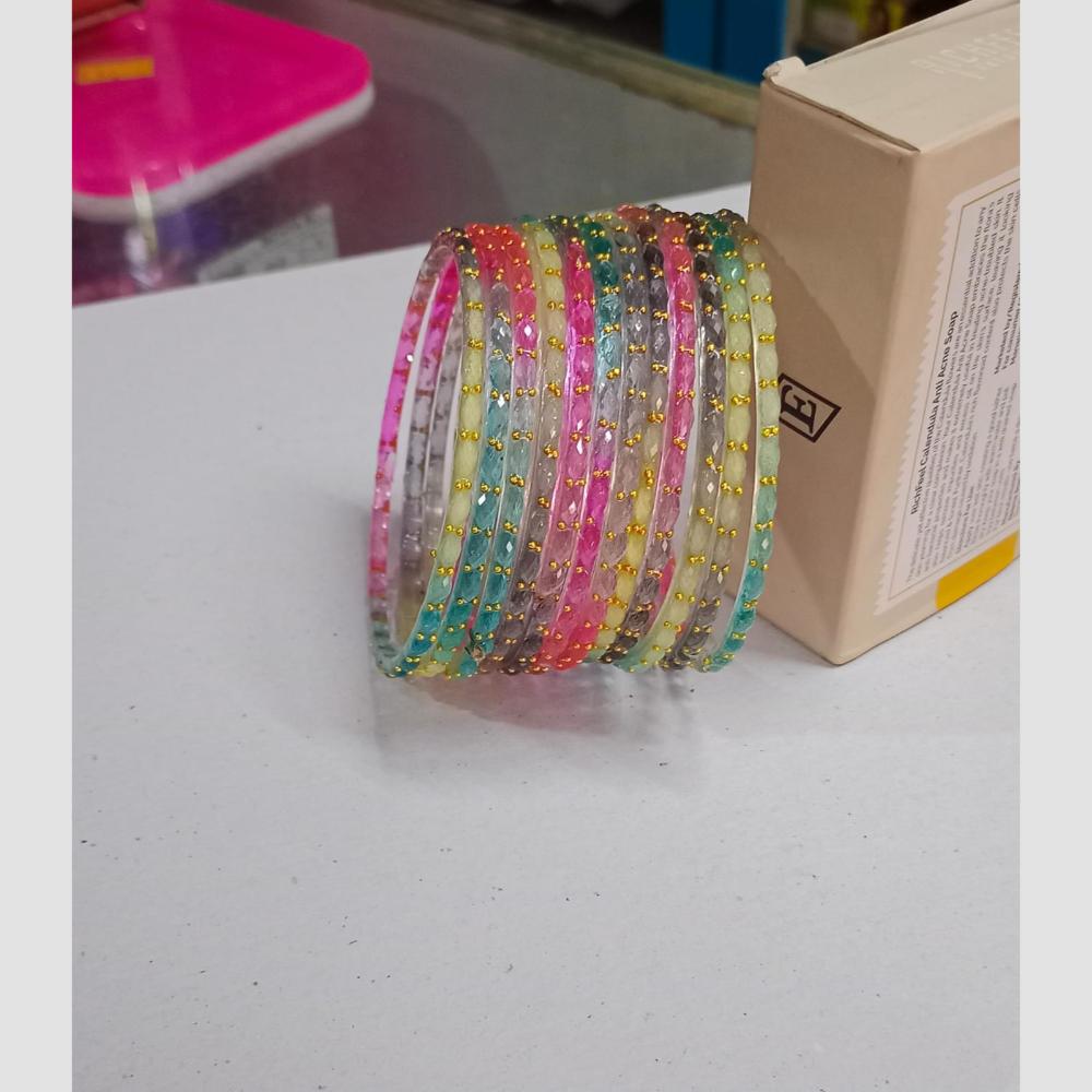 Pooja Bangles Stylish Raindrop Pattern Glass Bangles Set