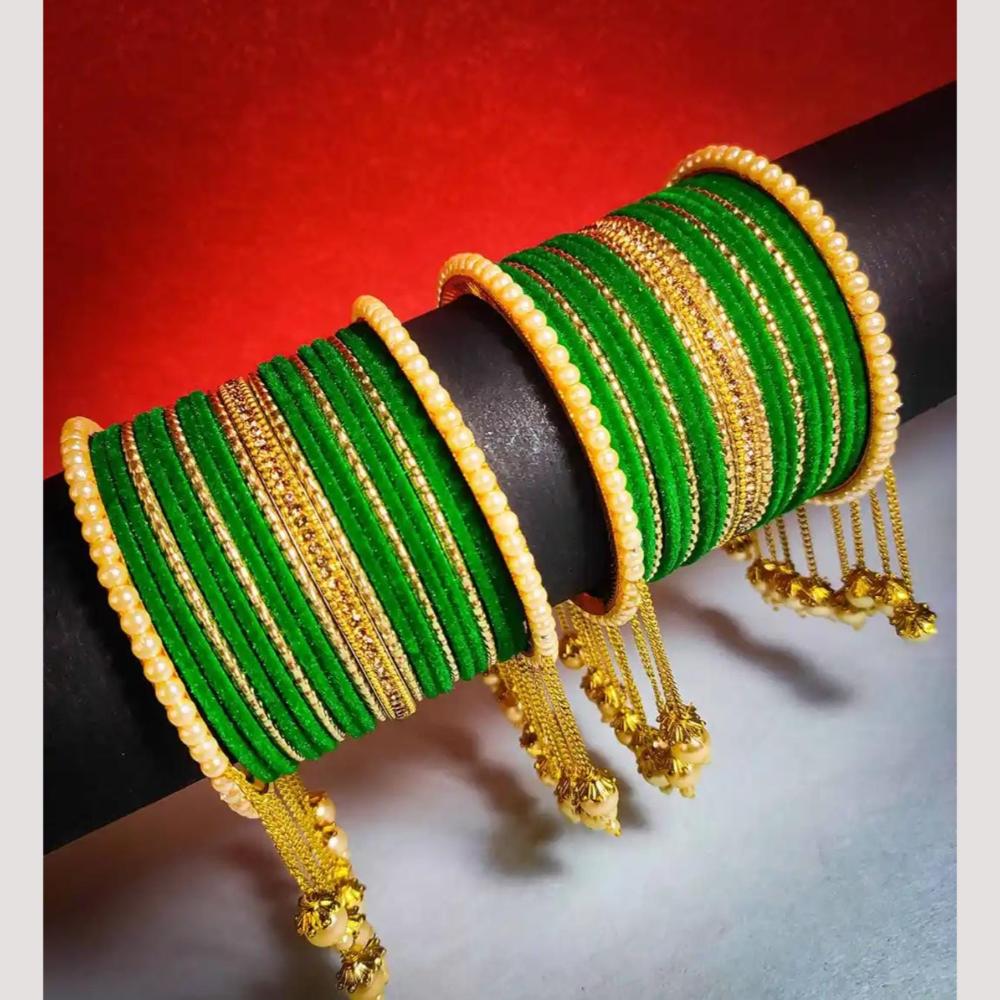 Pooja Bangles Designer Velvet And Pearl Kashmiri Bangles Set