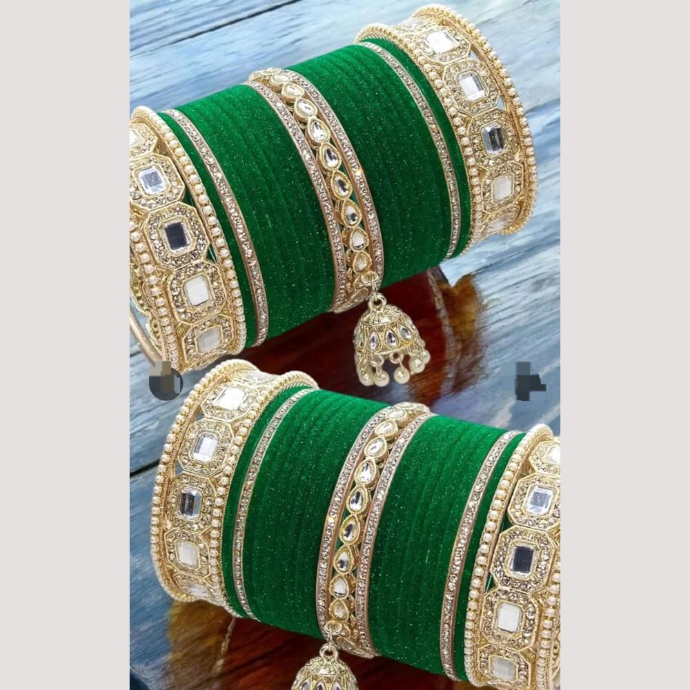 Pooja Bangles Designer Velvet And Pearl Kundan Bangles Set