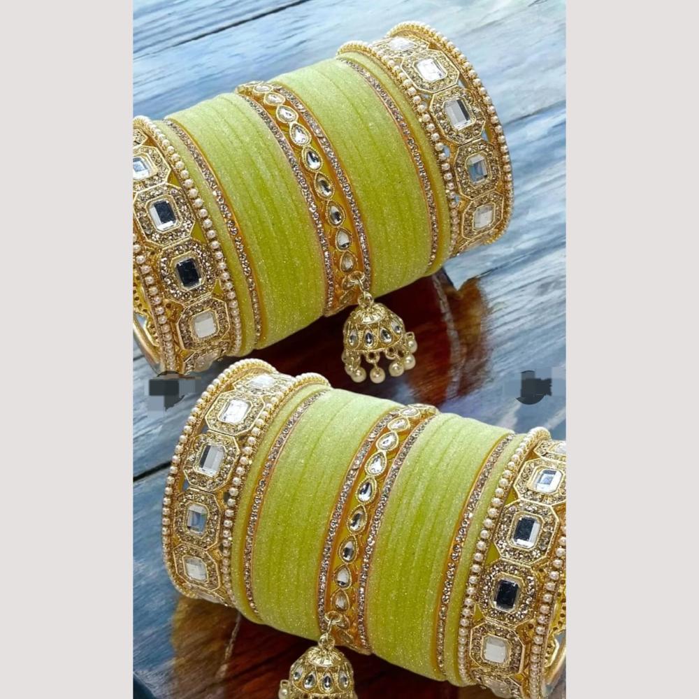 Pooja Bangles Designer Velvet And Pearl Kundan Bangles Set