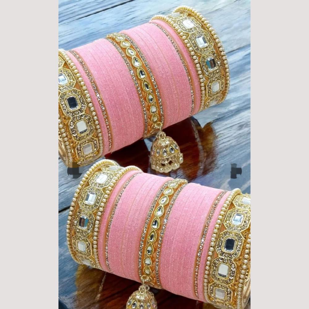 Pooja Bangles Designer Velvet And Pearl Kundan Bangles Set